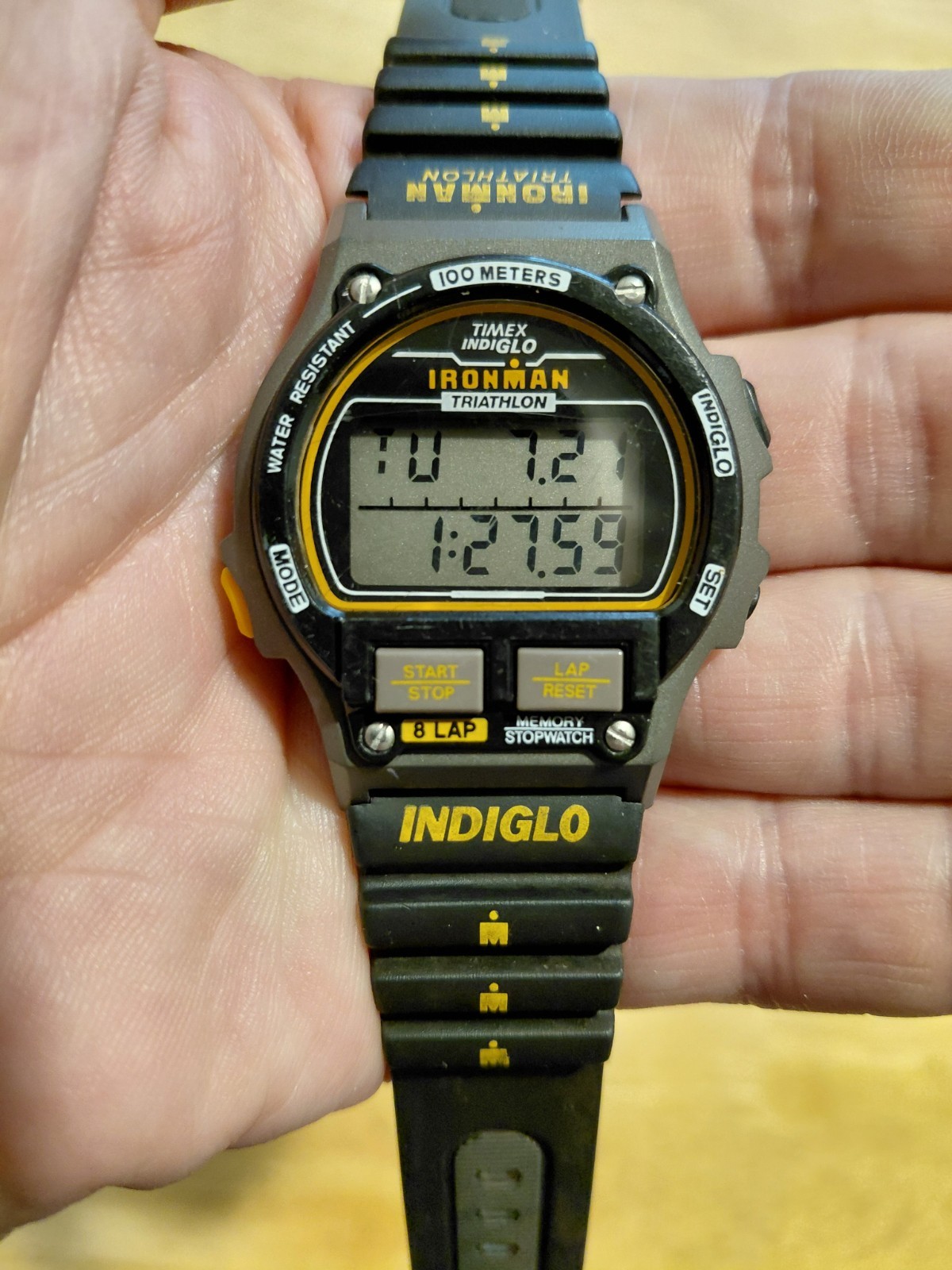 Vintage Timex Ironman Triathlon Indiglo 8 Lap Digital Watch 100M Runs Great