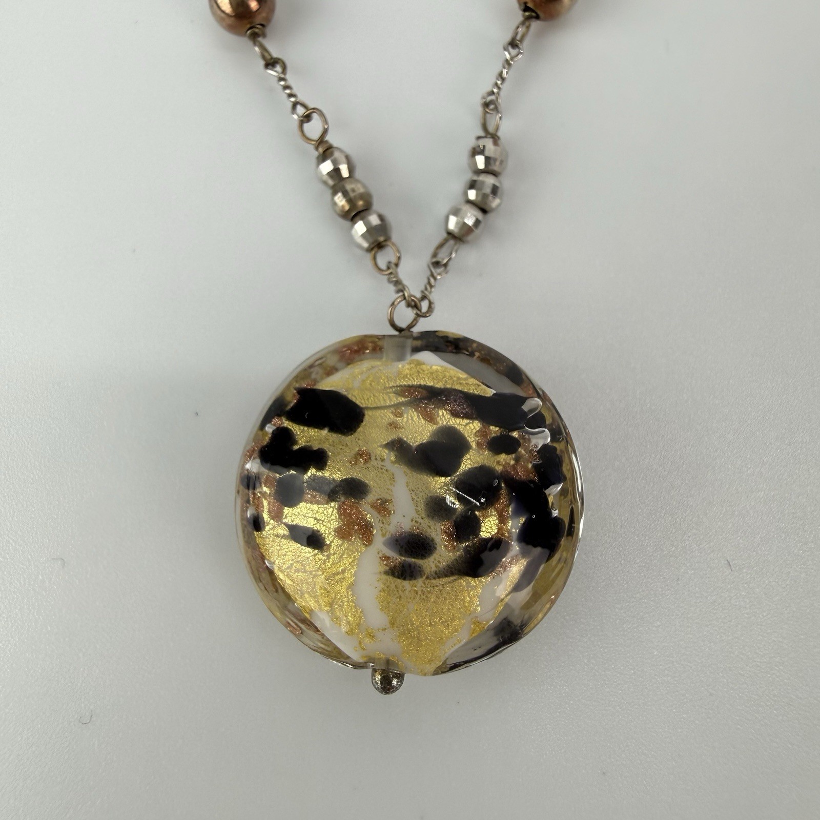 Bolivia Beaded Sterling Silver 925 Necklace Jewelry Art Glass Sphere