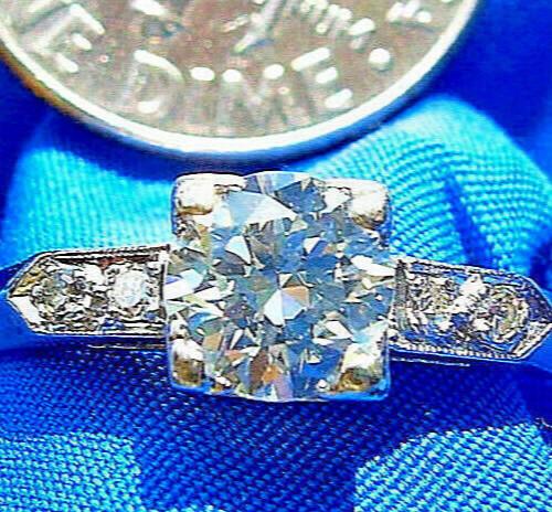 Original EARTH MINED DIAMOND Deco Engagement Ring Vintage PLATINUM Solitaire S 5