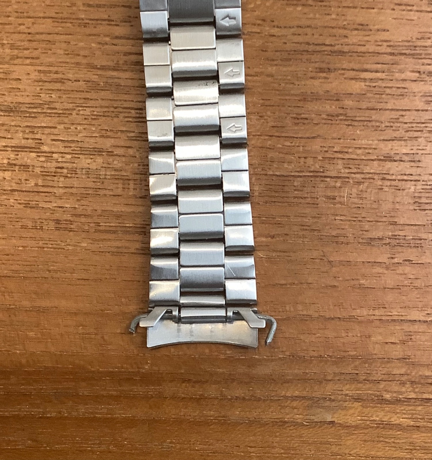 Stainless Steel 3-Link Bracelet Flip Lock Clasp Watchband 22mm Curved Ends NOS