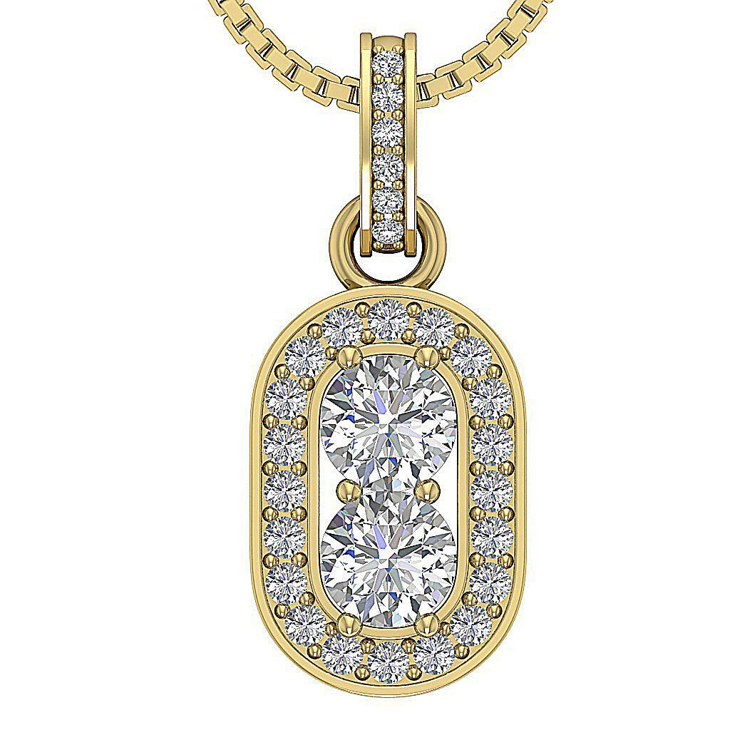 Forever Us 2 Stone Real Diamond Halo Pendant I1 G 0.90 Carat White Gold 0.85Inch