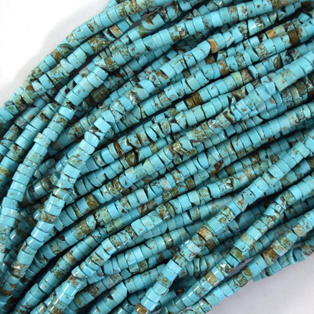 2-2.5x4mm blue turquoise heishi disc beads 15″ strand brown matrix S2