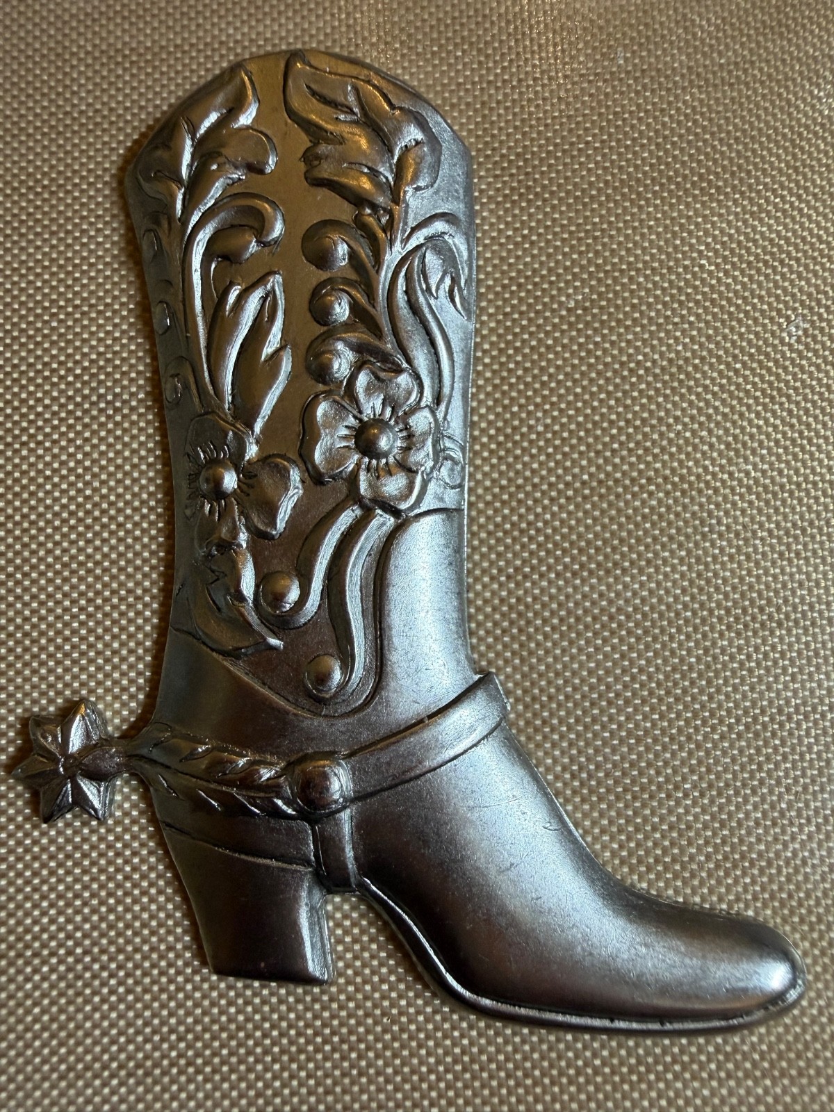 Vintage Charmingly Yours Cowboy Boot Charm Silver Tone Western Floral NOS 57mm