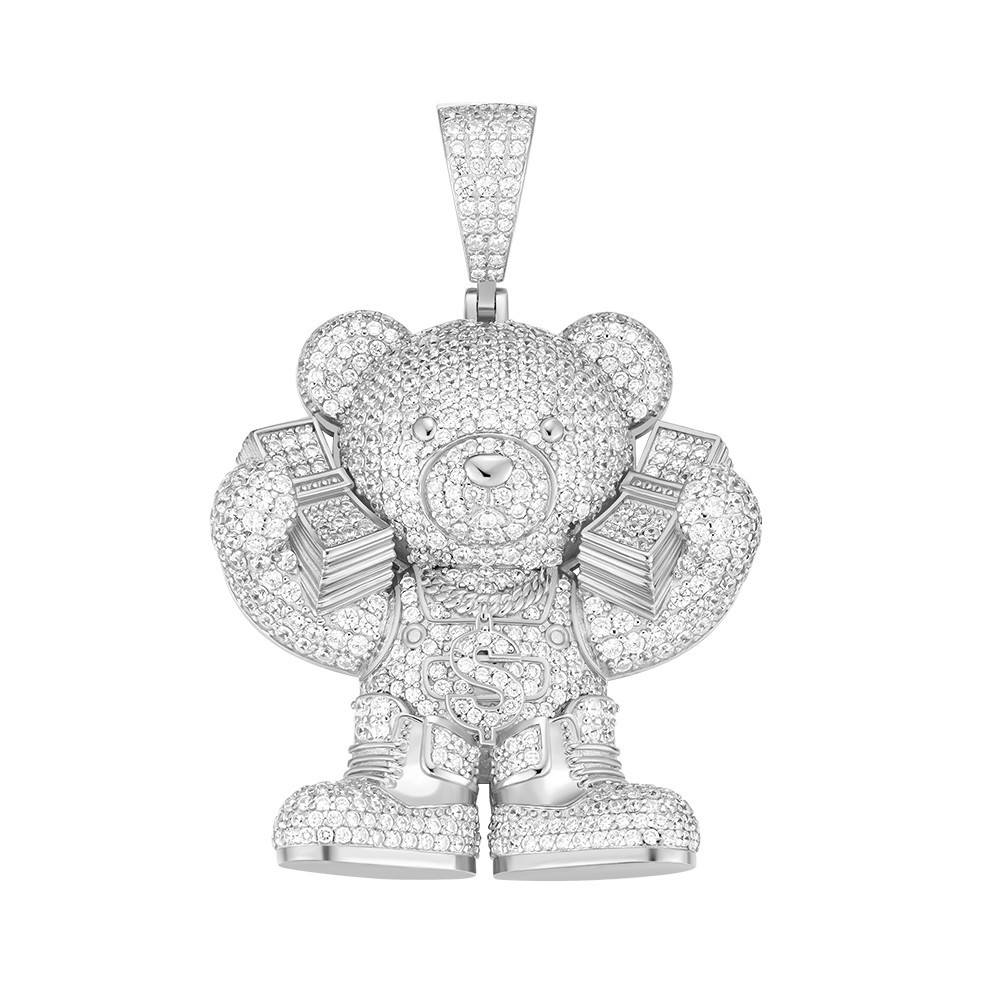 Moissanite Teddy Bear Money Pendant 4.79 CT Silver Gold Rose Gold