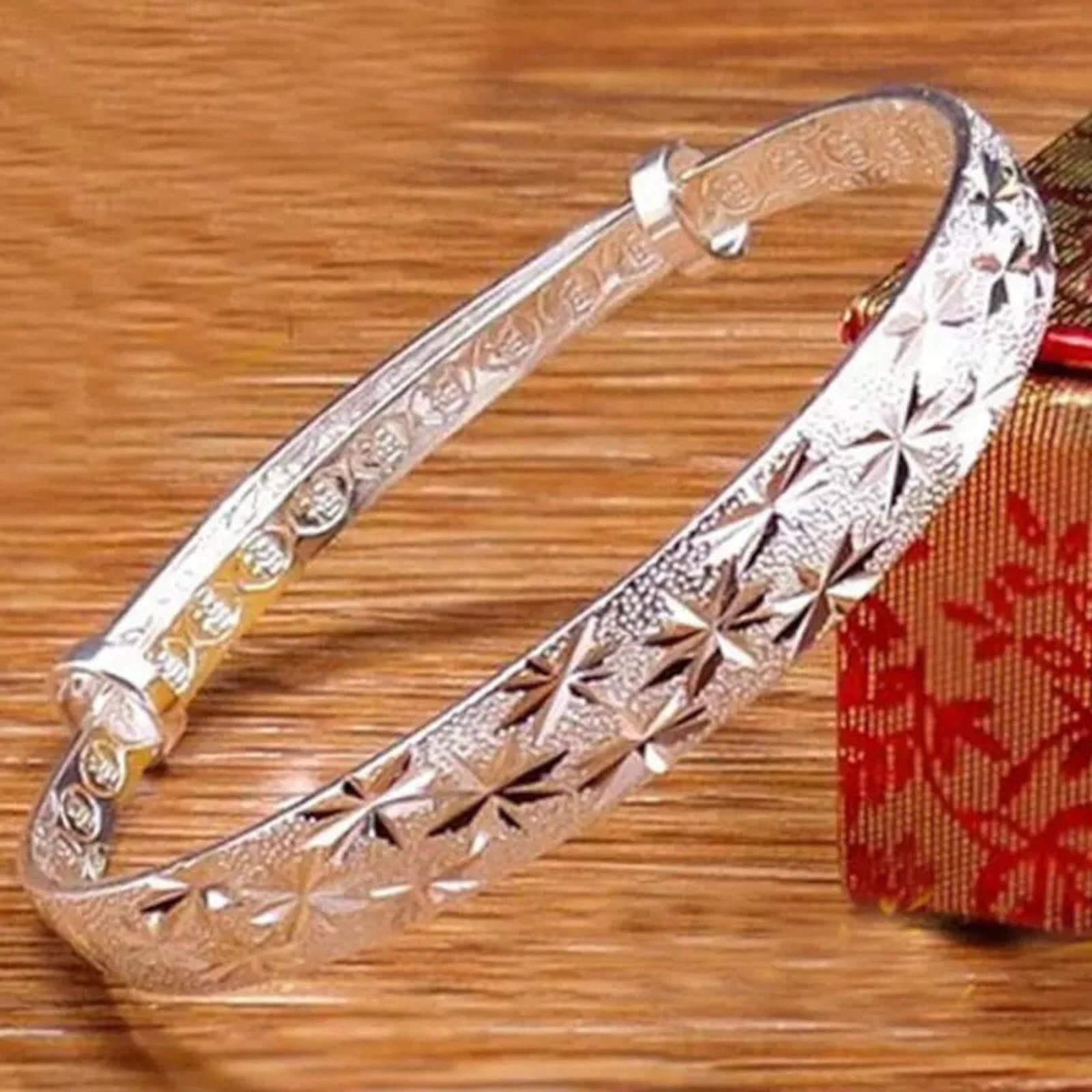 Silver Plated Chain Bangle Cuff Charm Bracelet Fashion Jewelry Lab-Created B96