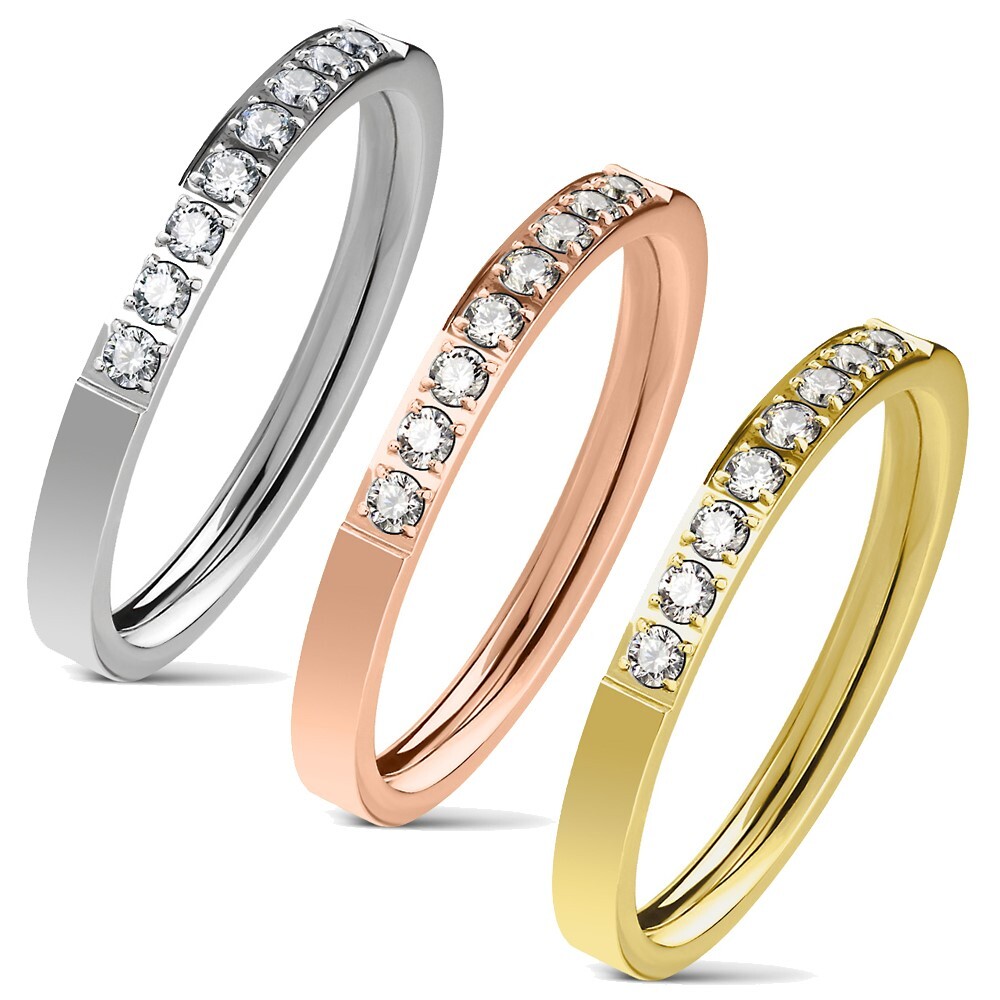 Stainless Steel 0.16 Carat CZ Stackable Ring Silver, Gold/Rose Gold Plated