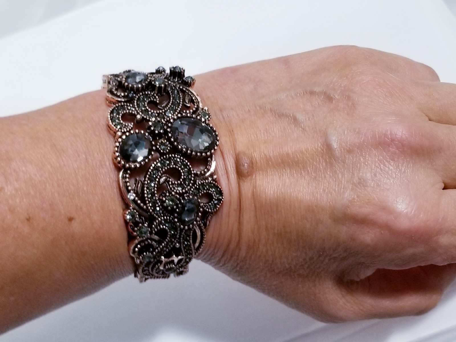 Rose Gold Rhinestone Bracelet Cuff Boho Statement Prom Crystal Jewelry Bangle