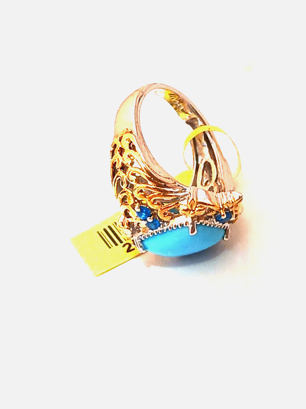 Arizona Sleeping Beauty Plat Ovr Sterling Silver W/14Ct Gold Accent SZ 7/ 3.25ct