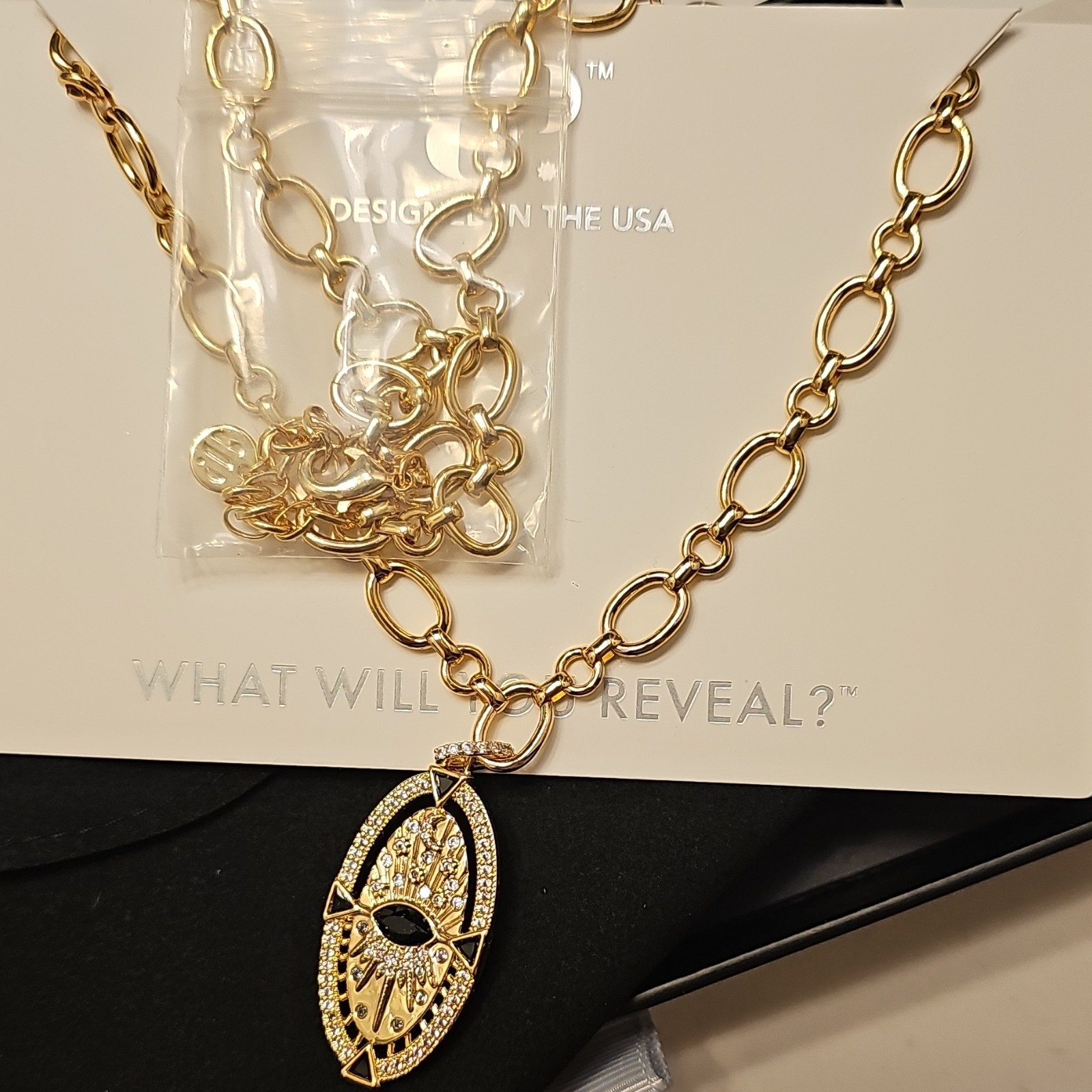Bomb Party Obsidia The Takeover Necklace Gold Plated Onyx Sandstone 18″ NK85463