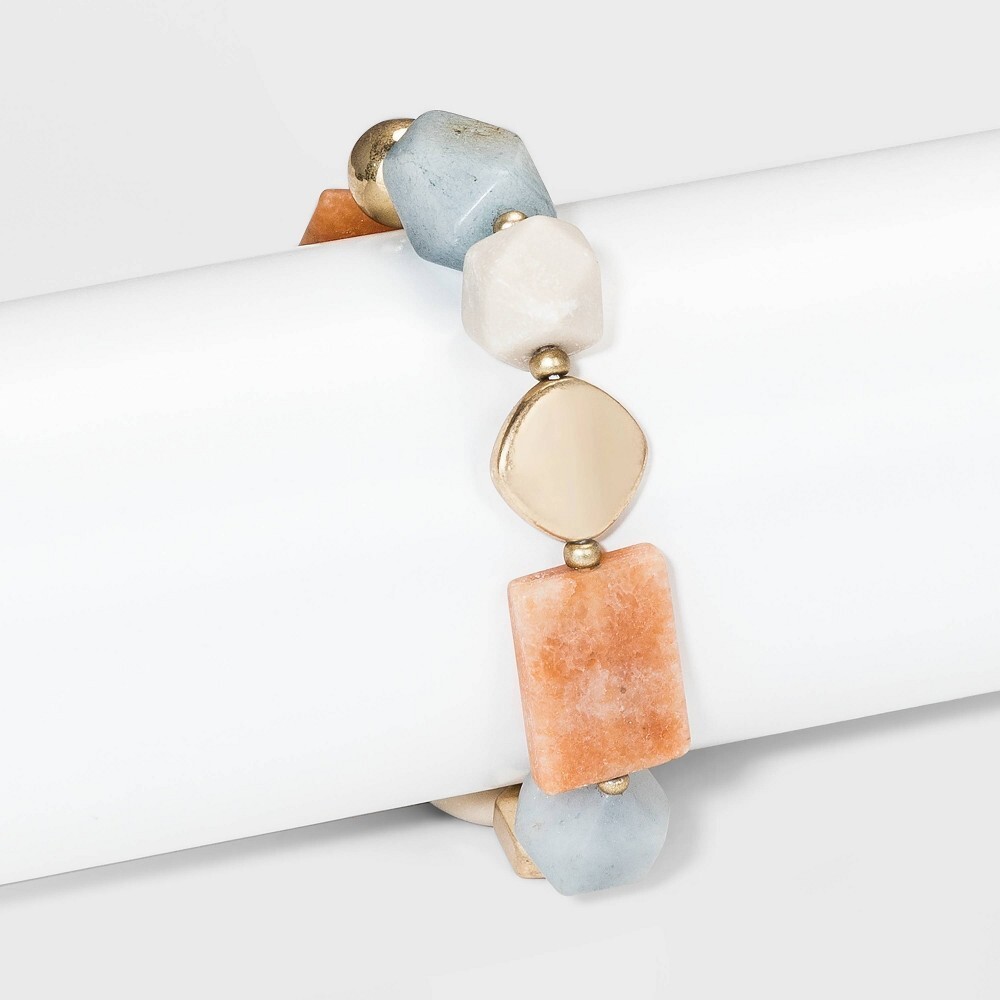 NWT Univeral Thread Semi-Precious Aventurine Angelite and Opal Stretch Bracelet