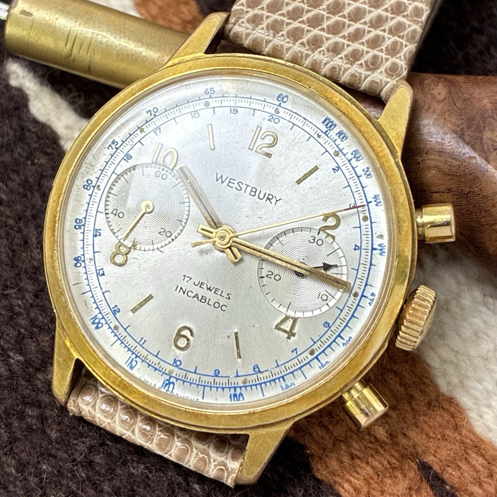Westbury 1960s Mechanical Chronograph Valjoux 7733 36mm Vtg Tachymeter Dial