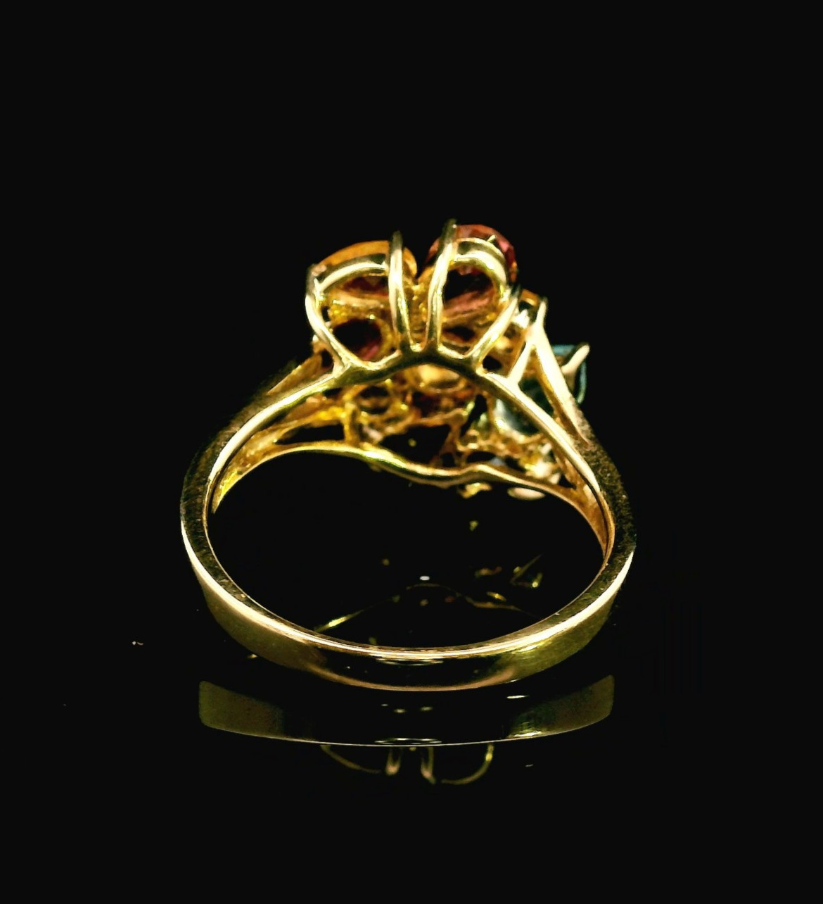 9ct Yellow Gold Ring Amethyst Topaz Garnet Sapphire Multi Gemstone 3.8g Stamped