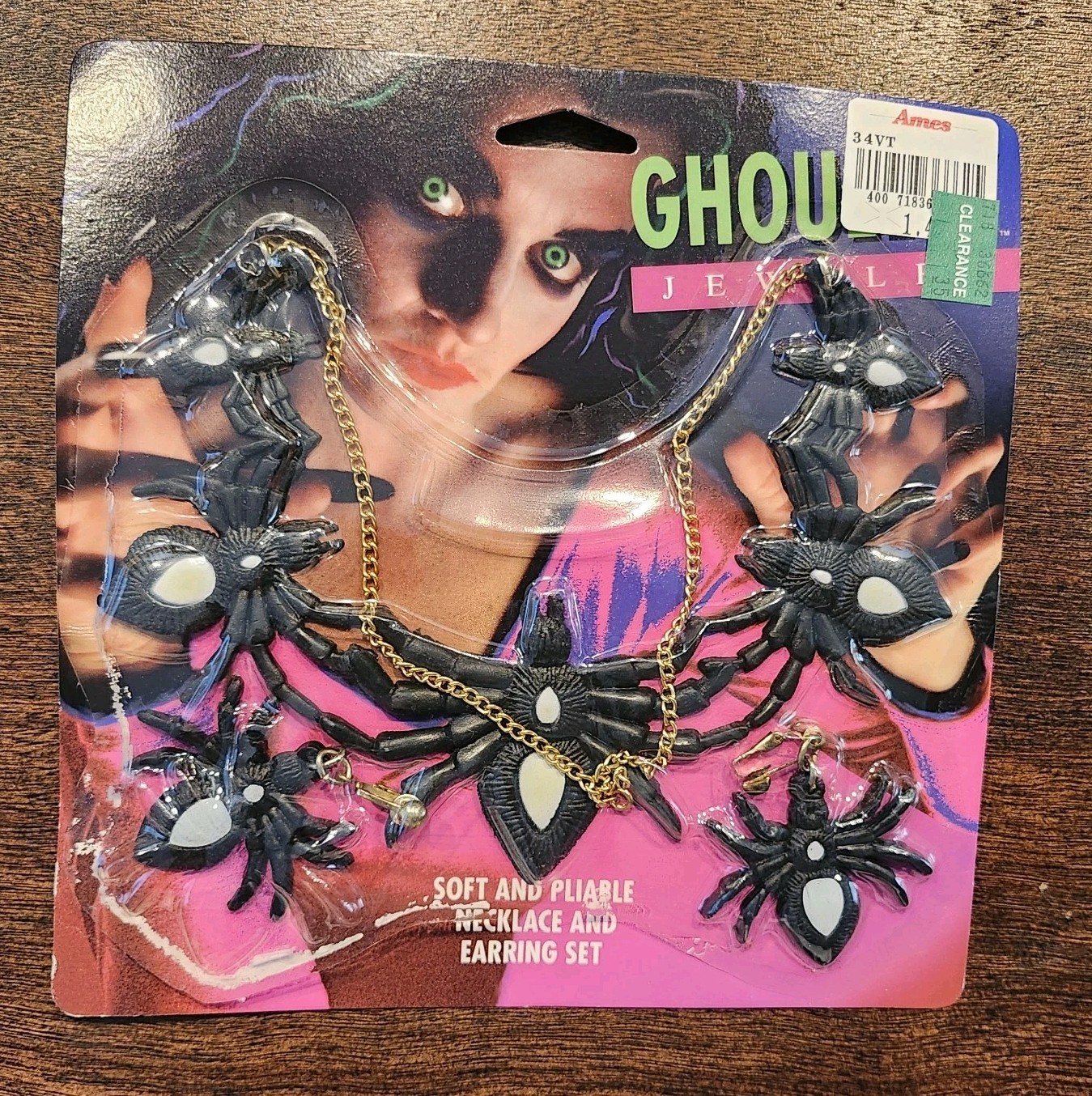 Vtg Ghoulery Jewelry Spider Necklace Earrings Set Halloween 1991