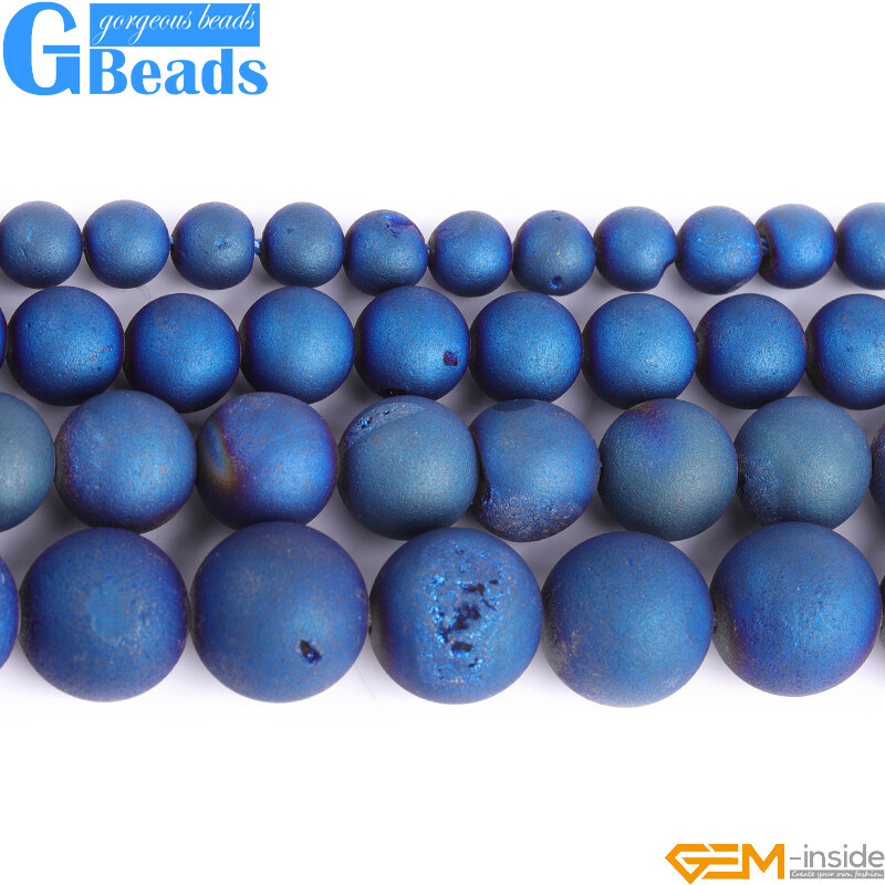 Metallic Titanium Coated Drusy Druzy Quartz Agate Round Beads Free Shipping 15″