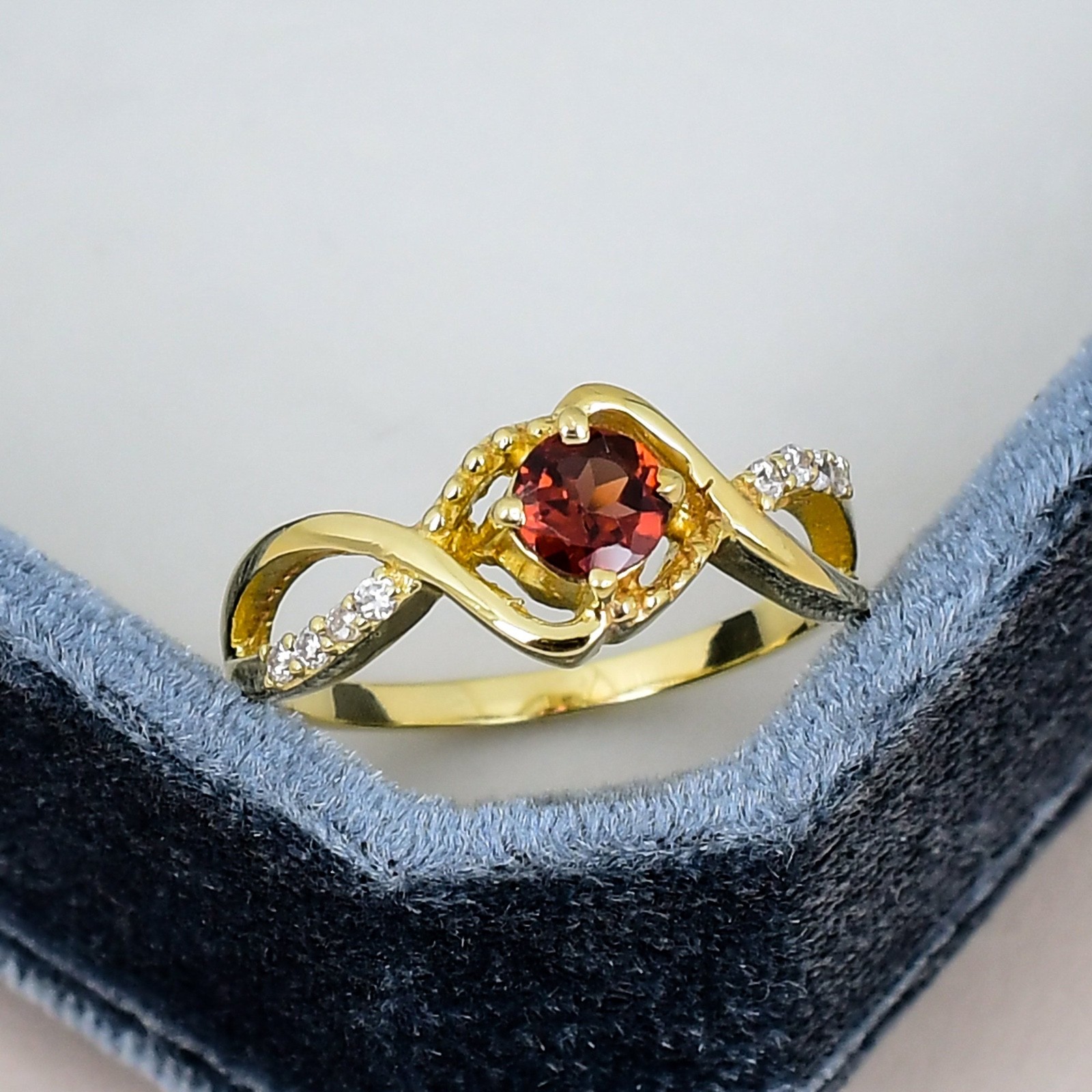 Garnet Ring 18K Gold Plated 5mm Round Gemstone Infinity Promise Ring Gift