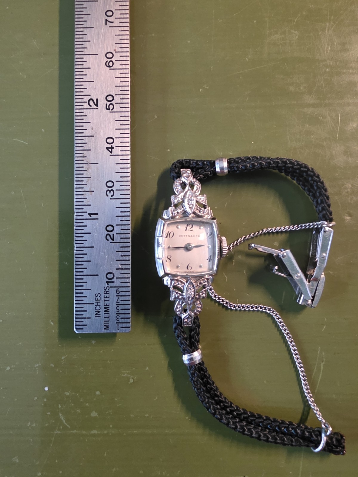 WITTNAUER Women’s 1940s Swiss 14K White Gold and Diamond Vintage Wrist Watch