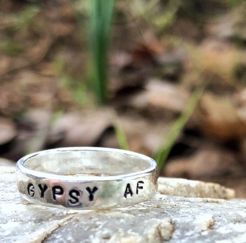 GYPSY AF Ring Adult Size 6 Sterling Silver Engraved Band Hand Stamped Quote NEW