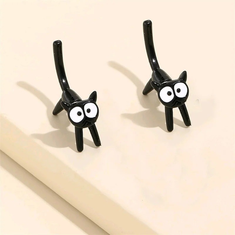 1 Pair Black & White Cat Front & Back Earrings – Cute Animal Pet Jewelry Gift