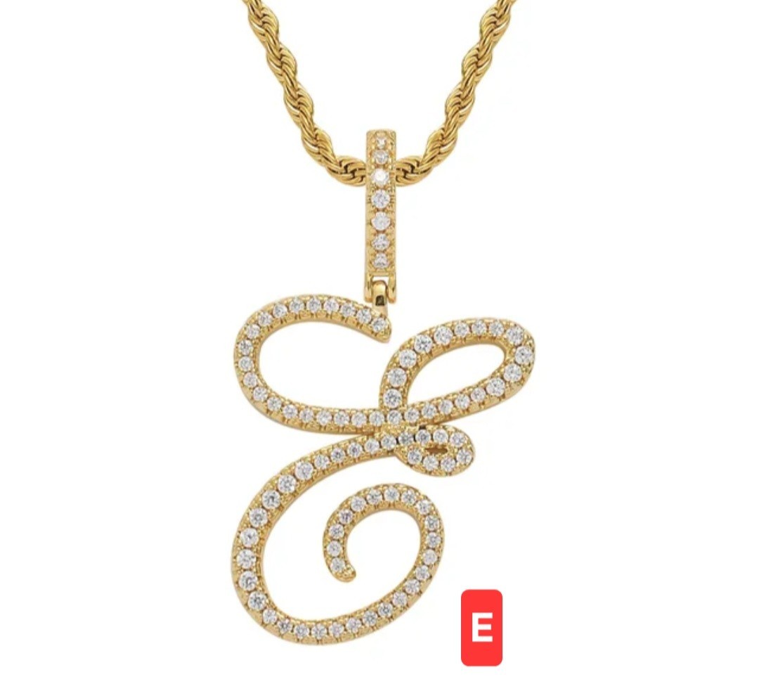Rhinestone Script Initial Pendants GOLDTONE Sizes in Description (S12)