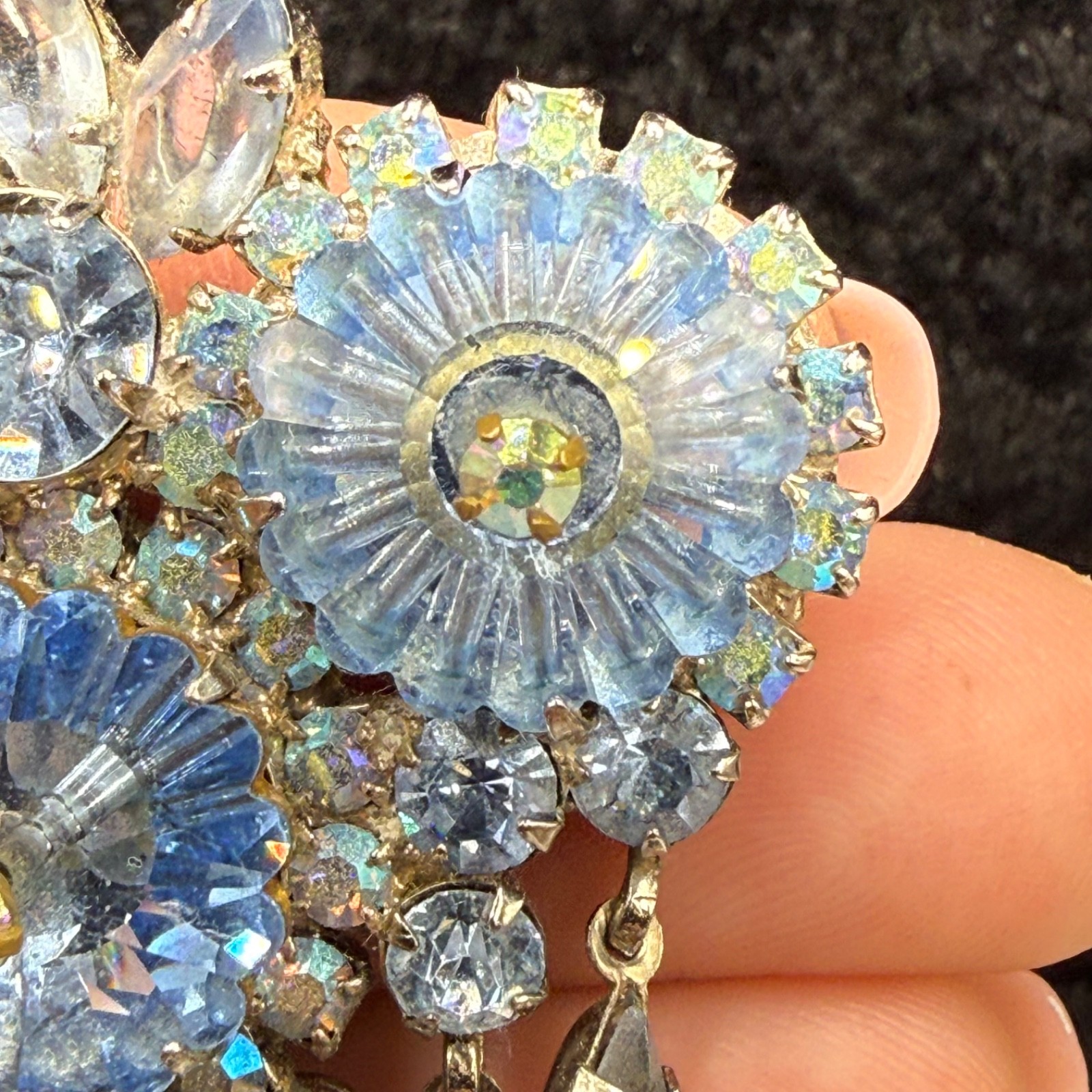 Vintage Juliana Brooch Blue Rivoli Stunning Chandelier Owl Eyes