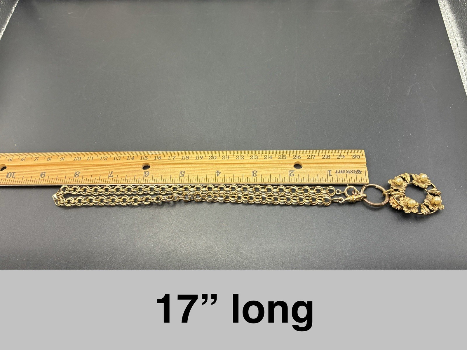 26g Vintage 12k Gold Filled Pocket Watch Chainmail Chain FOB Necklace, Faux Opal