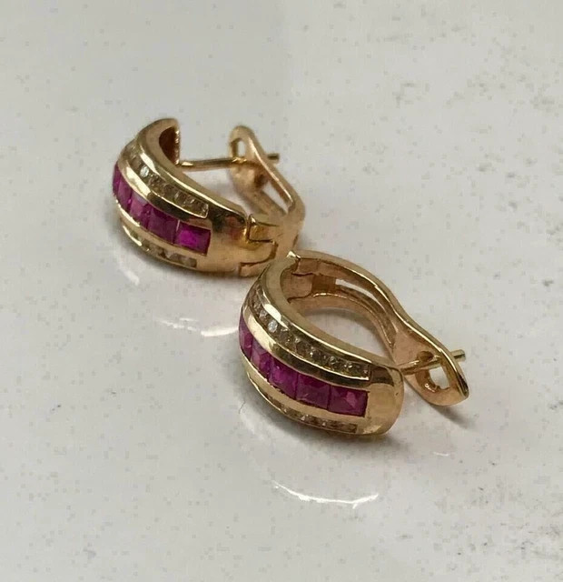 2.50Ct Lab-Created Ruby Clip On Huggie Hoop Earrings 14K Yellow Gold Plated