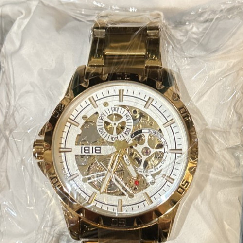 BIBI Automatic Skeleton Watch Gold Tone Stainless Steel NEW w/ Tags Luxury Style