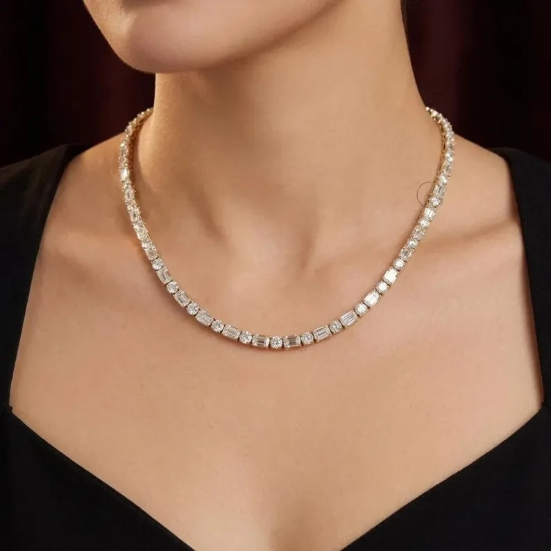 18.00 Ctw Multi Cut Lab Created Diamond Tennis Necklace 14k White Gold Plated