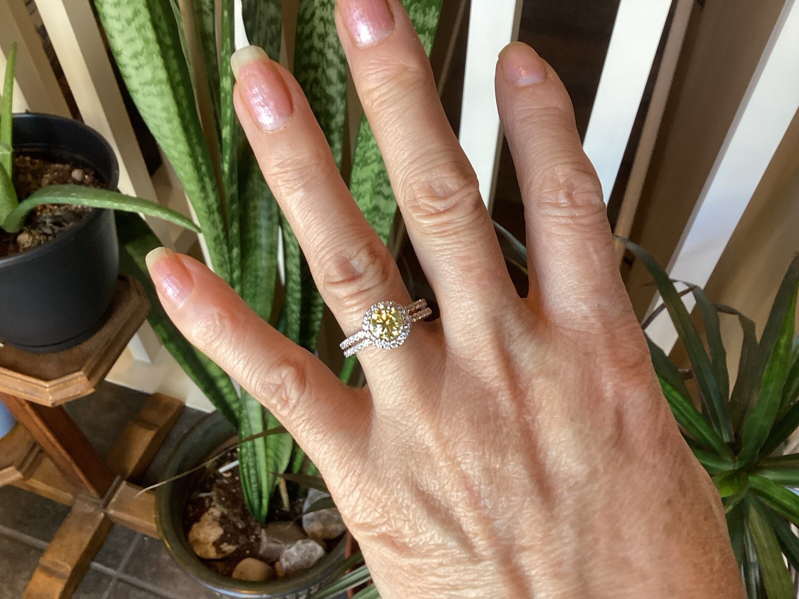 1ct Fancy Vivid Yellow Moissanite Halo Set Engagement Ring