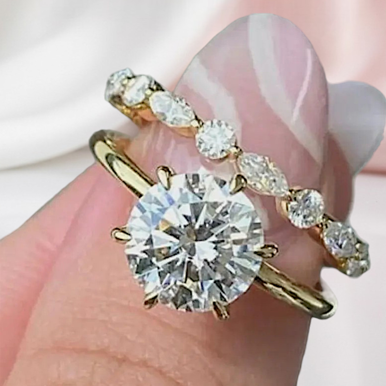 14k Yellow Gold IGI Lab Grown Diamond Engagement Band Set Ring 2.50 Ct Round Cut