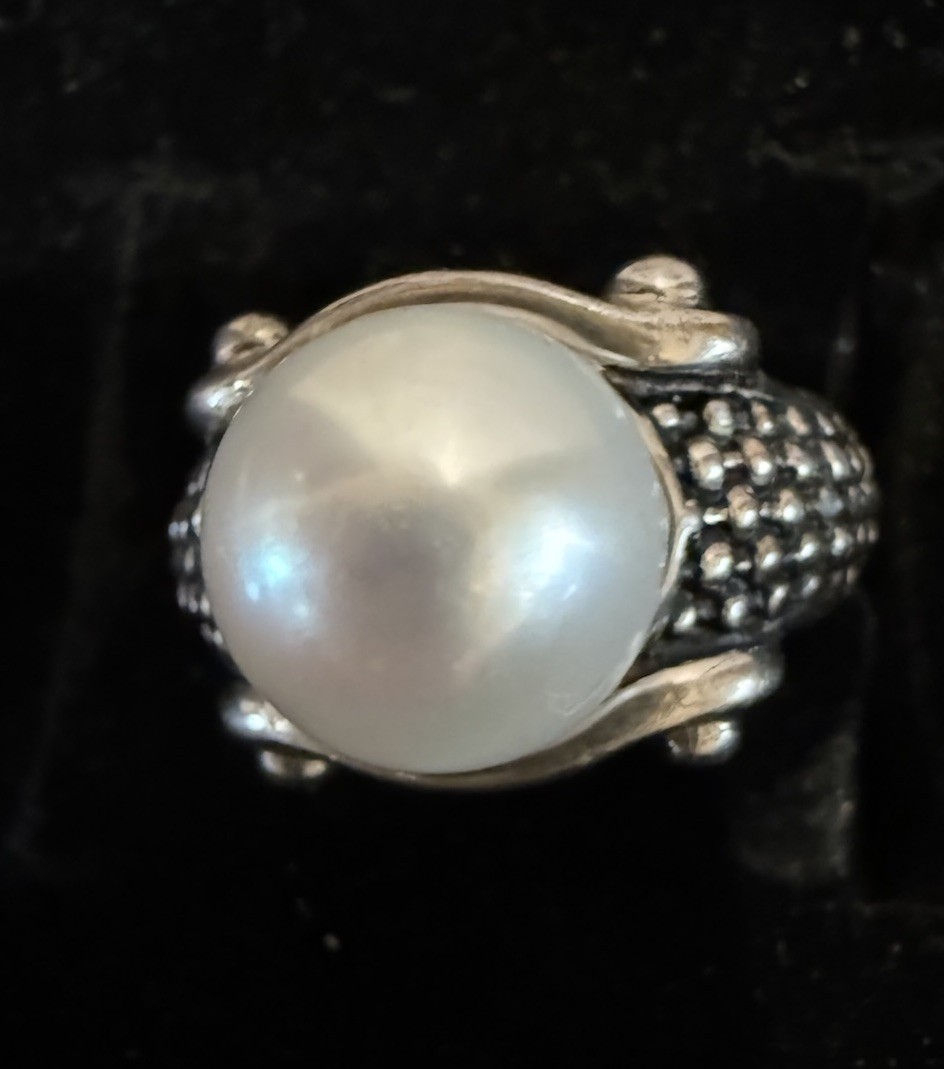 Cultured Freshwater Pearl 11.6mm Sterling Silver Ring 8g Size 8.5-9