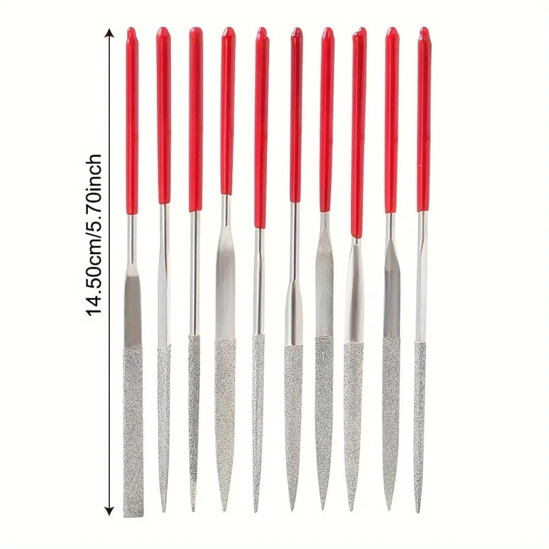 10pc Diamond Needle File Set Titanium Plated Jewelry Glass Stone Metal Tool 140m