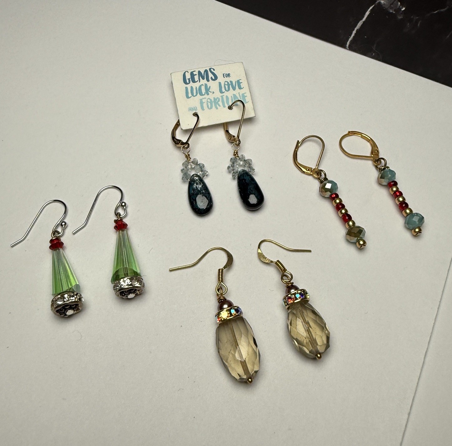 Dangle Drop Pierced Earrings Lot Of 4 Glass Bead Beaded