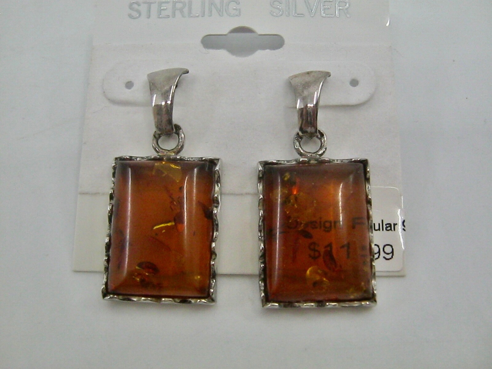 Amber Sterling Silver Earrings 925 Pierced Post Push Back Drop Down Yellow