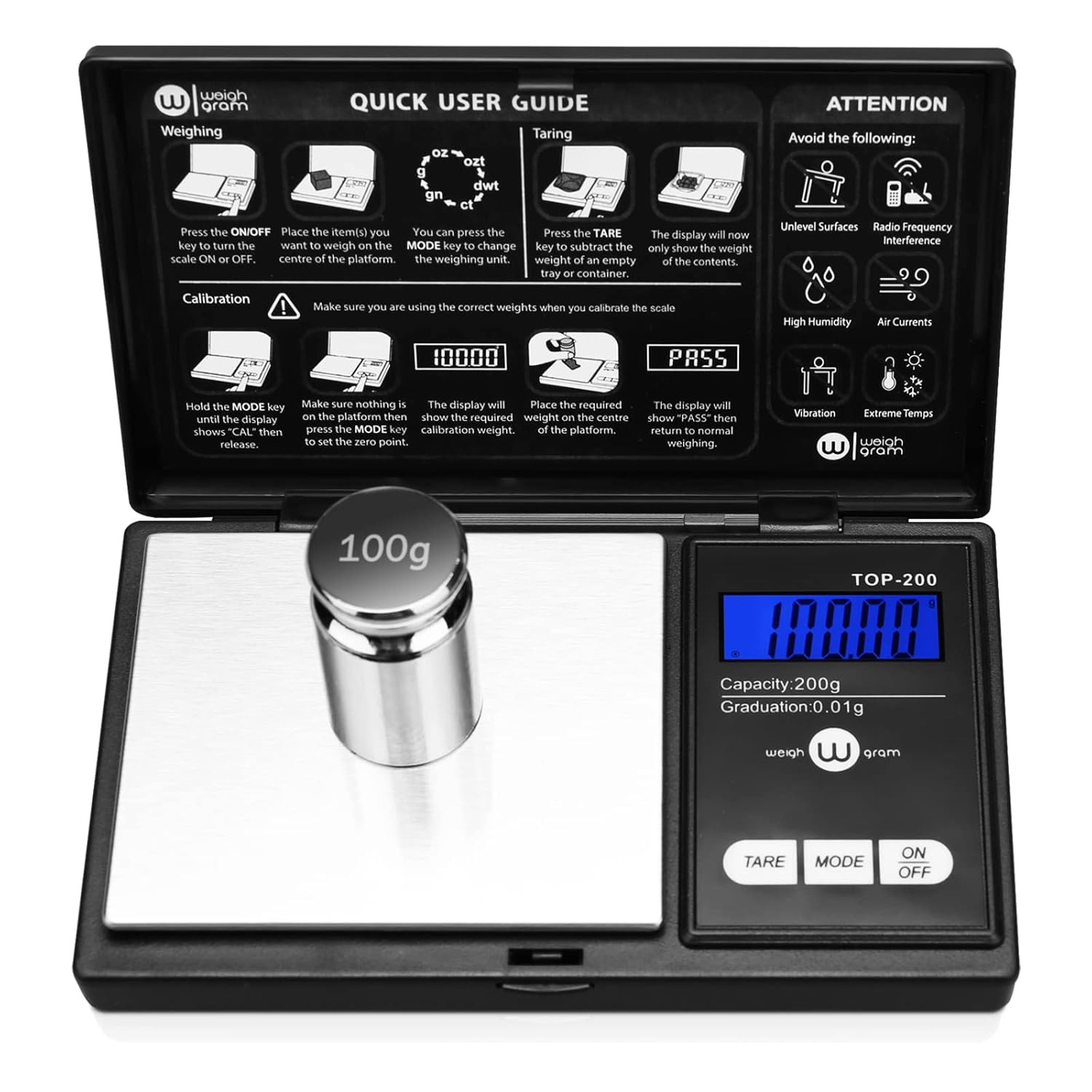 Weigh Gram 200G Digital Pocket Gram Scale 0.01G Accuracy, 200G X 0.01G Mini Digi