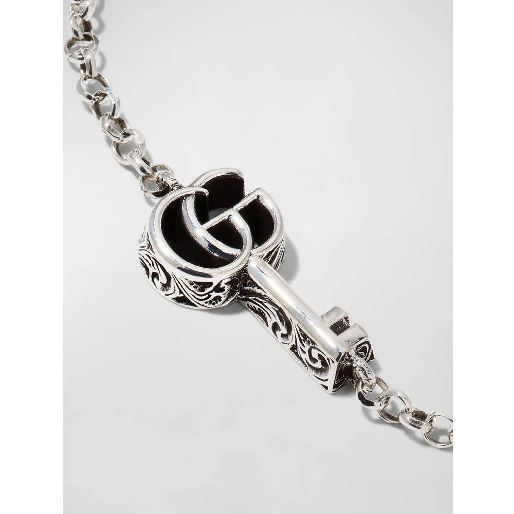 Authentic Gucci Double G Marmont Key Charm Bracelet 925 Silver Made in Italy NEW