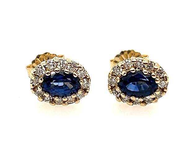 Brand New Sapphire Diamond Stud Halo Earrings 1.83ct 14K Yellow Gold