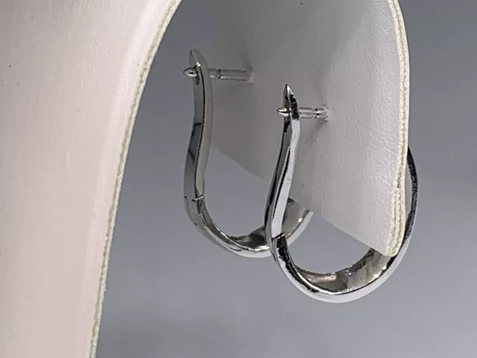 14K White Gold 1.24Ct Baguette Lab-Created Diamond Huggie Hoop Gift Earrings