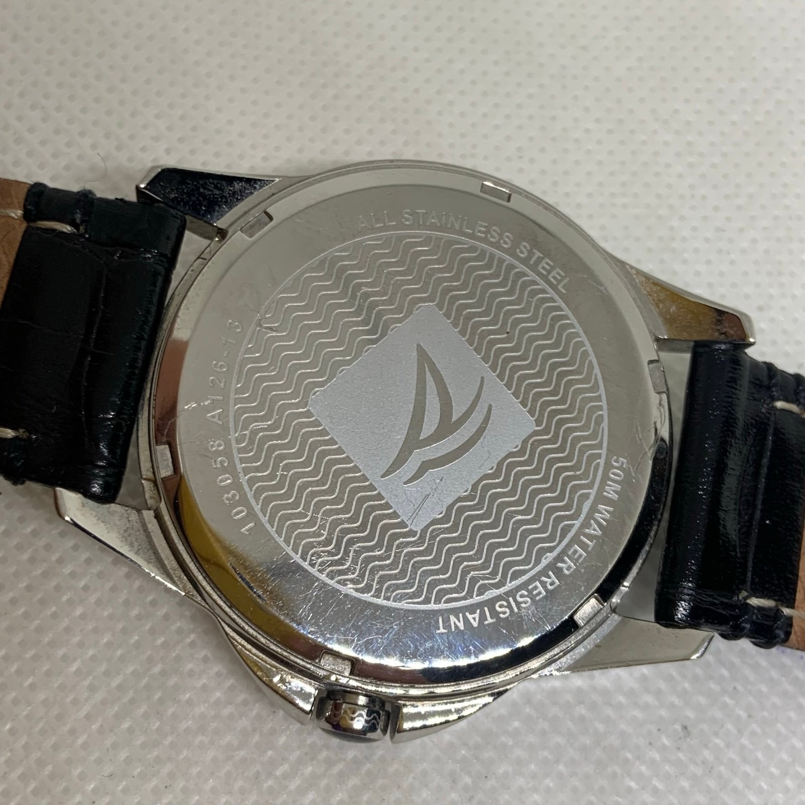 Sperry Top-Sider Kinney men’s watch 38mm stainless black leather quartz running