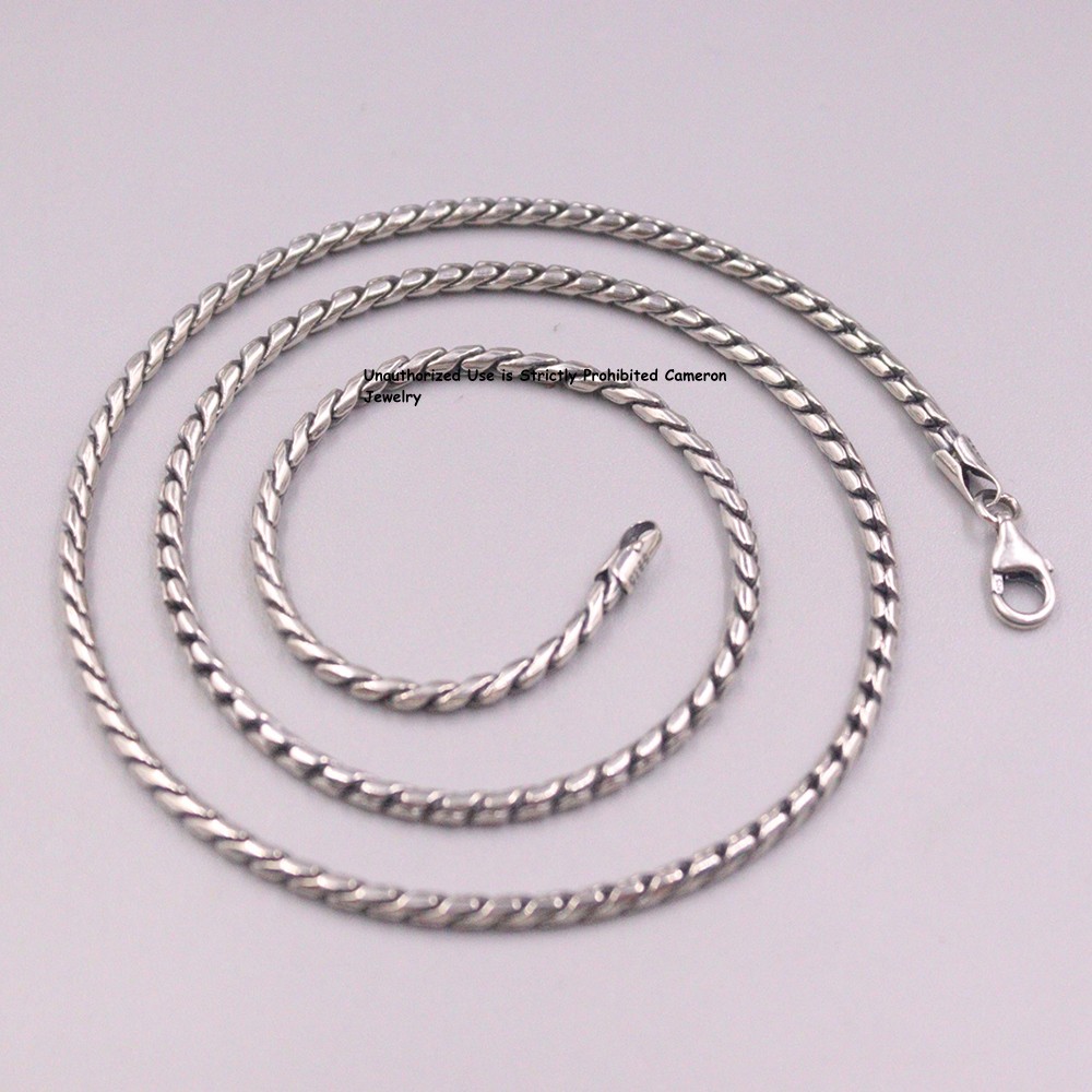 Pure S925 Sterling Silver Chain 2mm Round Wheat Link Necklace 15-16g 19.6inch