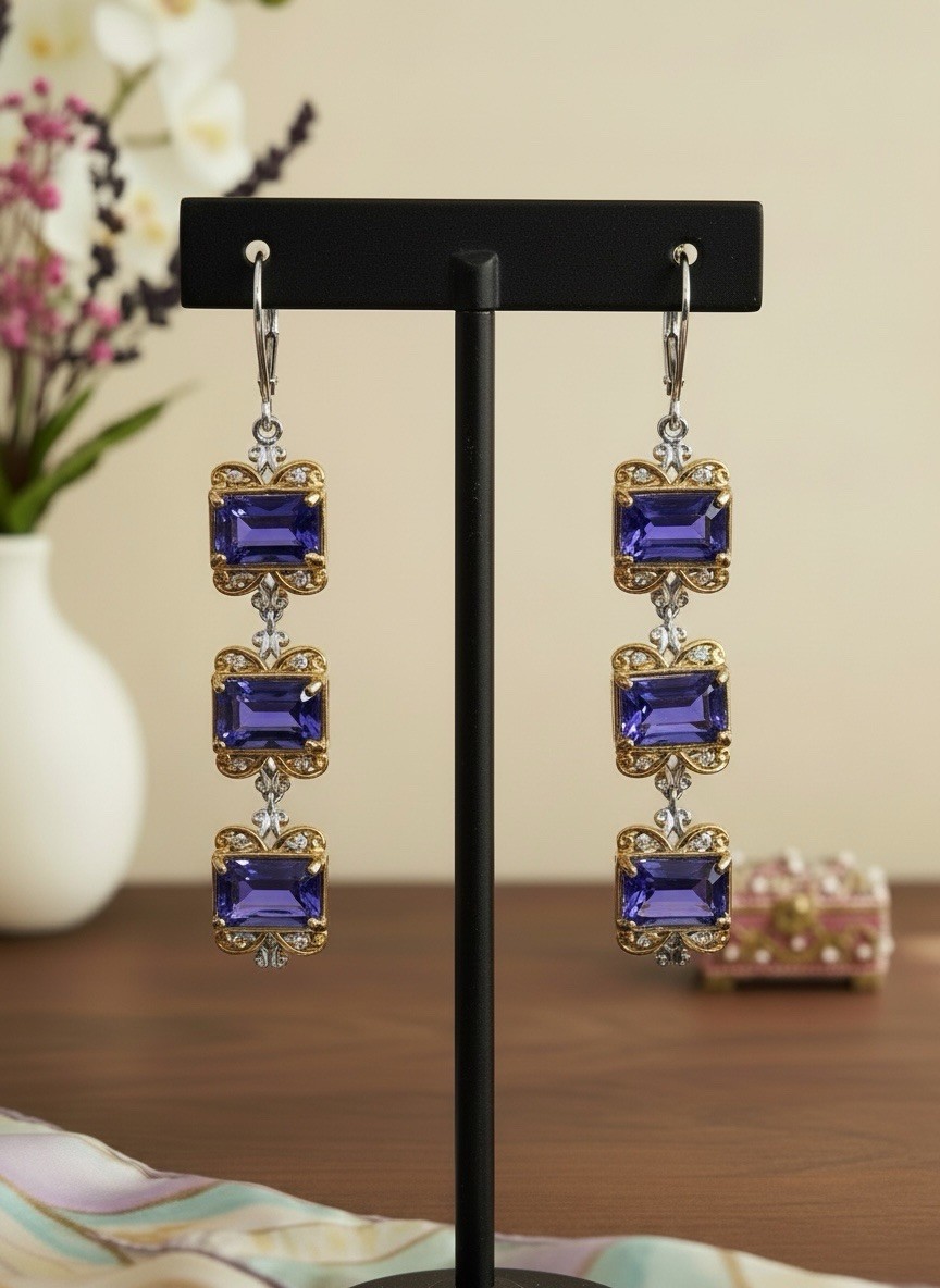 Michael Valitutti Gems En Vogue 925 Sterling Sil 18K YG Pltd Iolite Earrings NWT