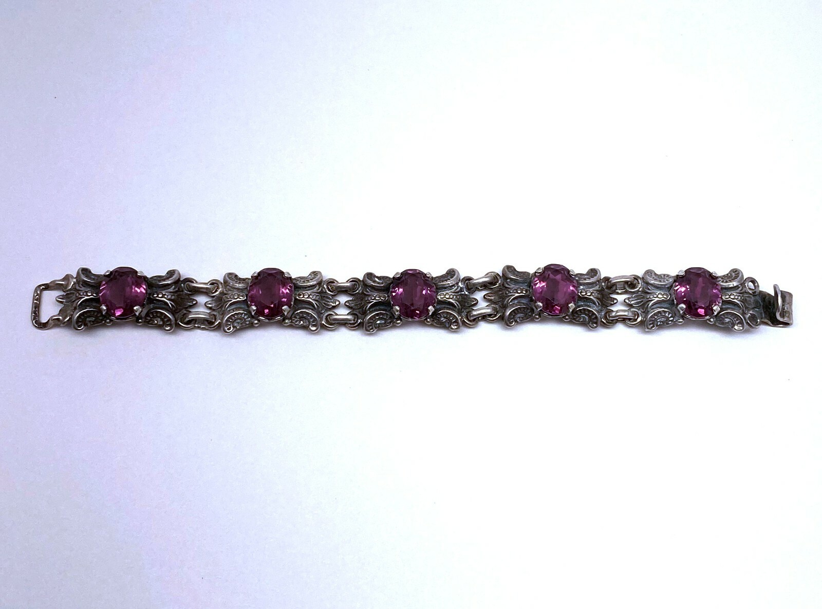 Extravagant Vintage Guglielmo Cini Sterling Silver and Amethyst Bracelet 6 3/4″