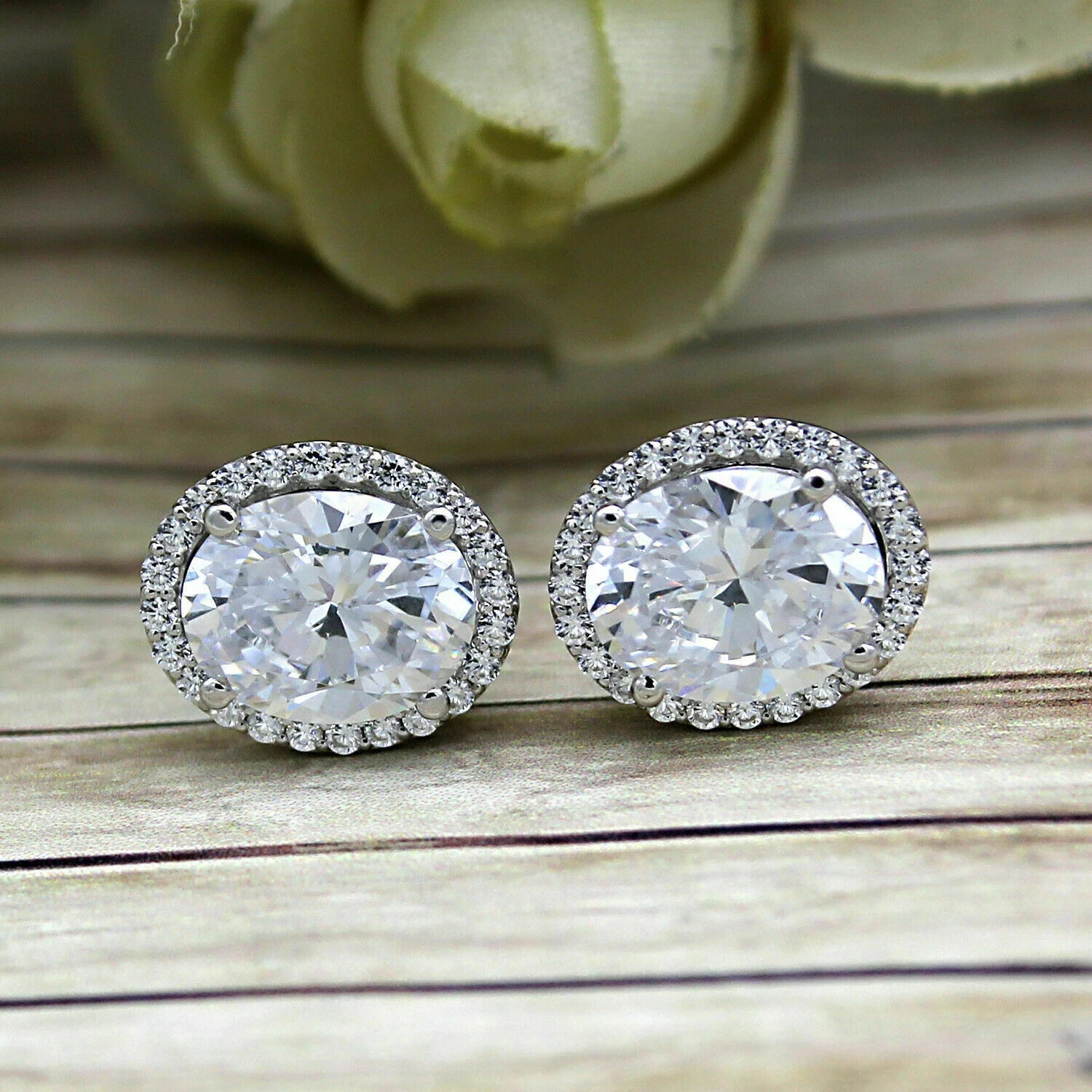 2.50Ct Oval Cut Real Moissanite Solitaire Stud Earrings 14K White Gold Plated