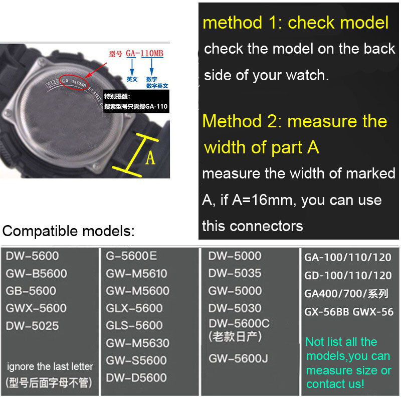 22mm to 16mm PC Watch Strap Connector for DW5600 DW-6900 9052 GA110 Adapter Tool