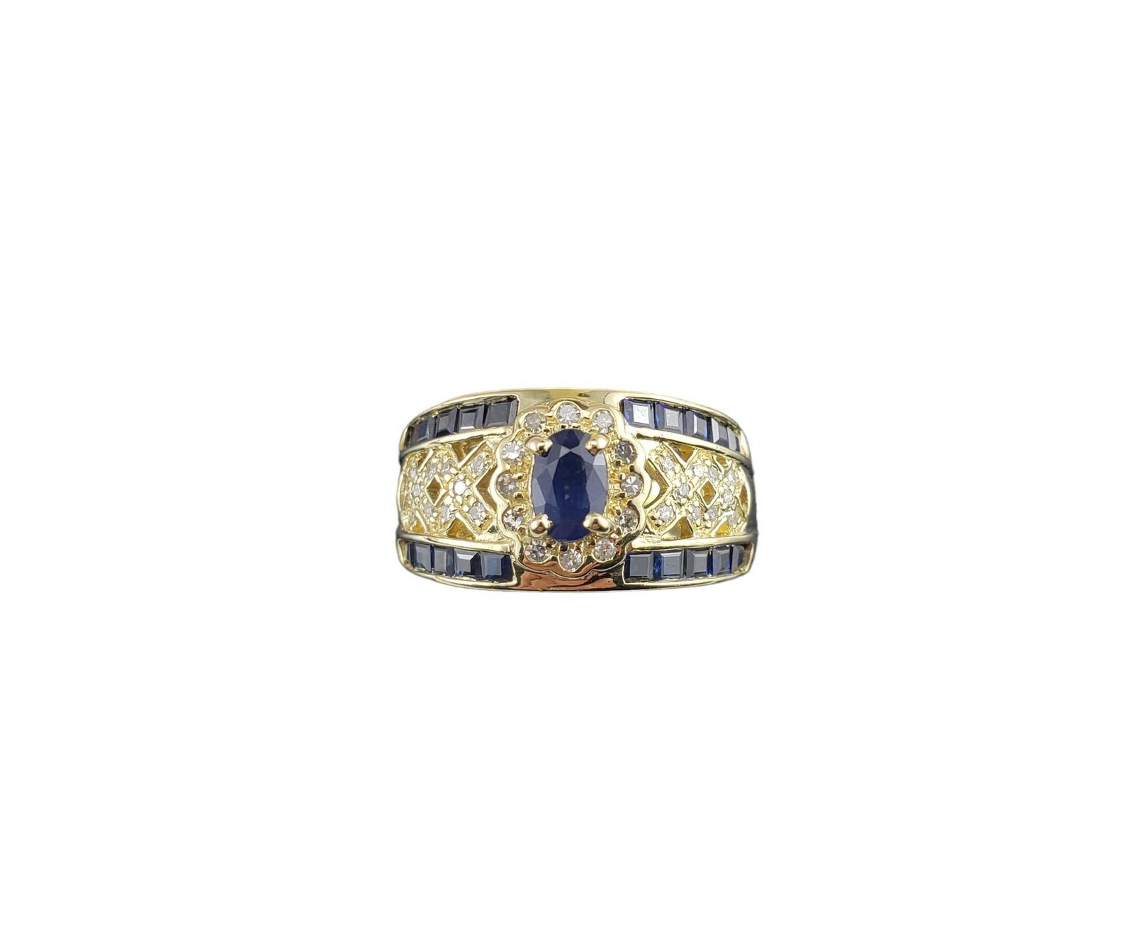 14 Karat Yellow Gold Natural Sapphire and Diamond Ring Size 6.75 #24901