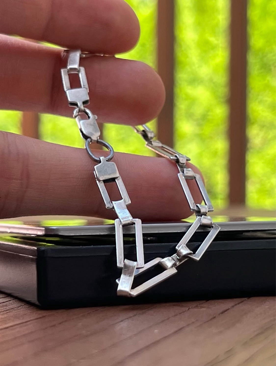 925 7.75” Panel Rectangular Link Bracelet Vintage Sterling Silver Chain Mexico