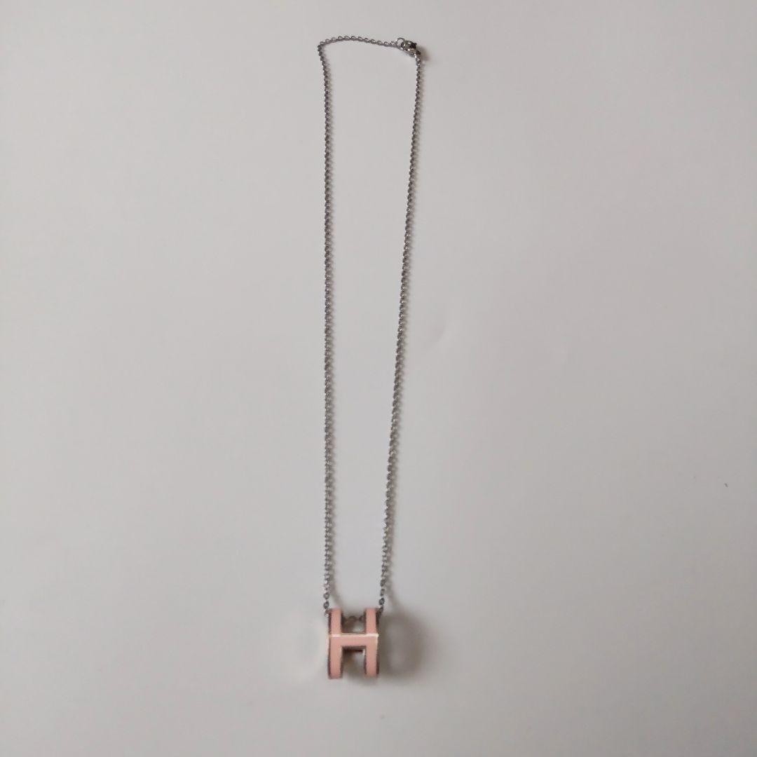 HERMES Pop H Mini Necklace Pink Silver Chain Pendant Logo from Japan