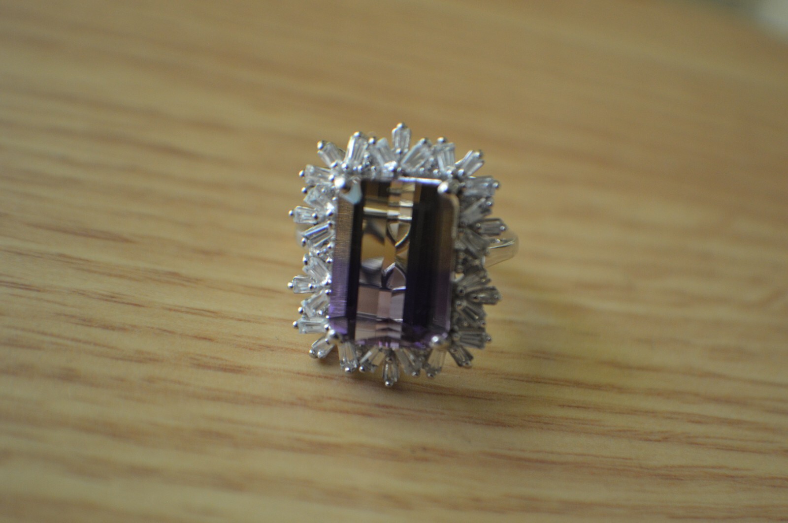 10.00ct Premium Anahi Ametrine / Zircon Ring Platinum over Fine Silver Size 6