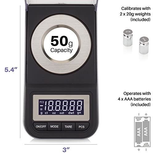 High Precision Digital Milligram Scale 50g x 0.001g, Tweezers, Calibration Weigh