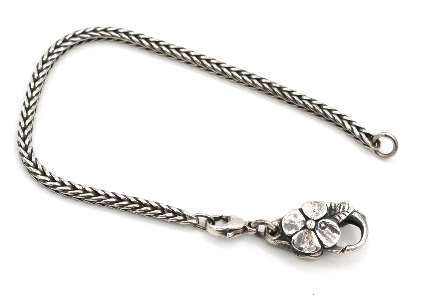 Trollbeads Foxtail Charm Big Flower Clasp Bracelet Sterling Silver 925 LAA 7.5″